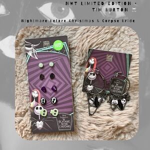 🆕 🎉 bundle set of Tim Burton Jack Skellington post stud & hoop charm earrings